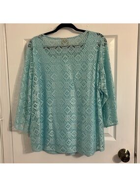 Light Blue Lace Women's Top RUBY RD 1X
